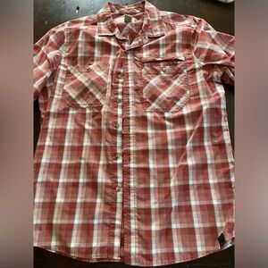 L.L. Bean, short sleeve red blue and white plaid